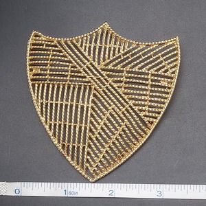 Vintage Large Gold Tone Sheild Brooch 1970s Costume Jewelry